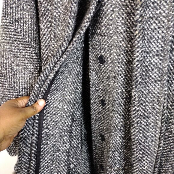 Vintage 80s Grey Black White Wool Swing Trapeze Coat Fox Fur Tail Trim Sz L OS - Picture 8 of 16